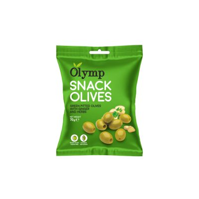Olymp Snack olives - Pitted Green olives with ginger and herbs 70g